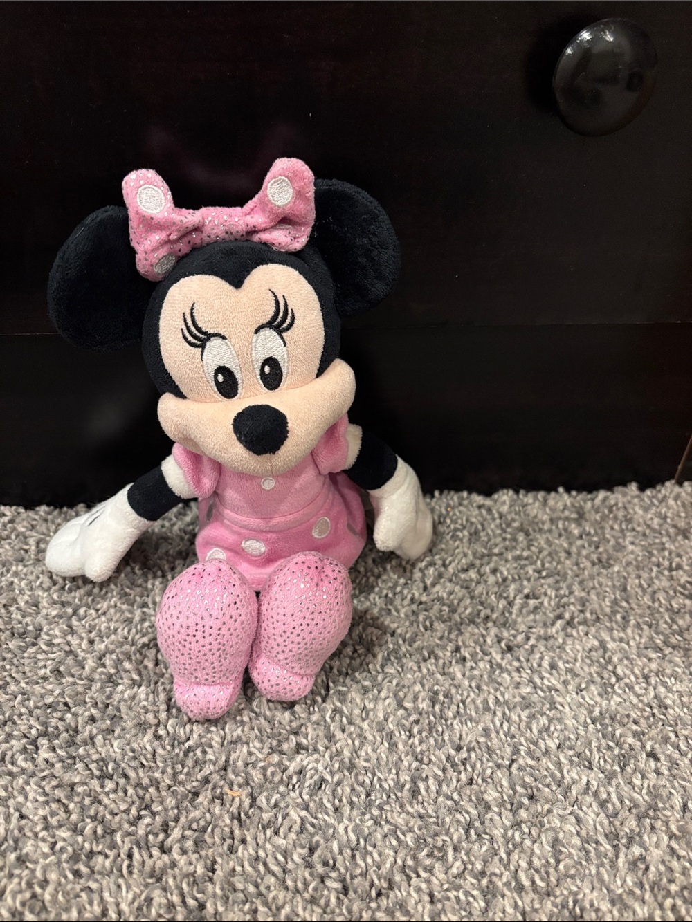 Disney Minnie Mouse Plush in Pink Polka Dot Outfit and Bow